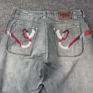 Vintages Y2K COOGI Big Embroidered Denim Jeans Baggy Hip Hop Wash Denim Sz 38x34